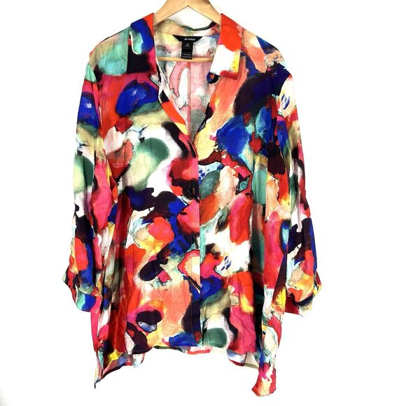 Ali Miles Top Size 2X Womens Button Up Abstract Artsy Watercolor Print Shirt - Picture 1 of 9